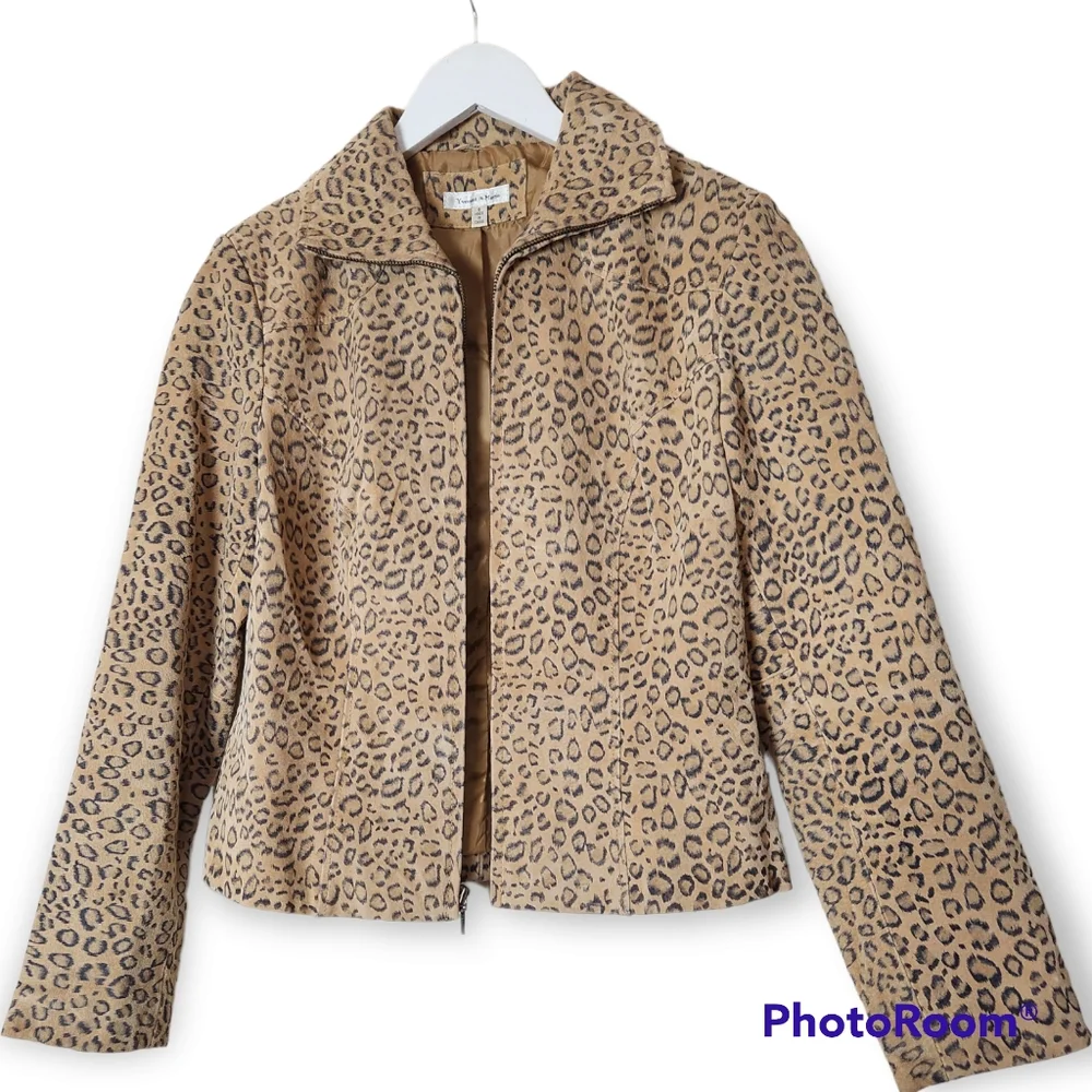 Yvonne Marie Mobwife Leopard print suede leather jacket size 6
